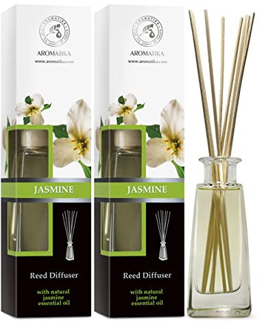 Difusor de Jazmín Set 2x100 ml - Fragancias de Ambiente Intensas y Duraderas - Difusores Aromáticos para Hogar - Aroma Floral - Ambientador - Difusor Perfumado - Aromaterapia - Reed Diffuser