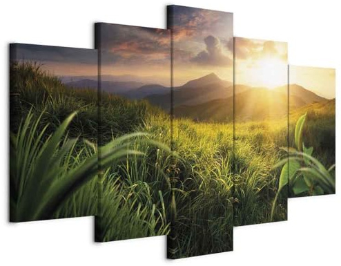 artgeist Acoustic Canvas Wall Art Nature Mountains 80x40 in - 5pcs Picture with Acoustic Foam Sound Print Artwork Room Acoustics Soundproofing Landscape Sky c-A-0095-b-m