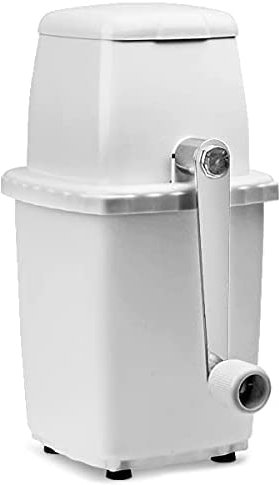 Acense White Plastic Manual Ice Cube Crusher, 1 Litre Capacity, Stainless Steel Metal Teeth, Cleanable [Traditional Handwash], Durable, User-Friendly, Multi-Use [Hotels, Bars, More]