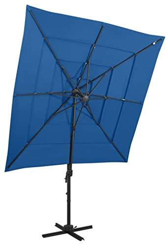 Tidyard Sombrilla de Jardín Sombrilla de 4 Niveles con Poste Aluminio Azul 250x250 cm,Parasol de Aluminio Inclinable con Techo de Ventilación y Manivela para Terraza Balcón Exterior Café