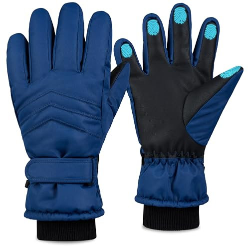 CityComfort Ski Handschuhe Kinder Jungen Sports & Outdoor Handschuhe Winter Wasserdicht Thermal Touchscreen Skihandschuhe Kinder 6-15 Jahren (Blau, 6-8 Jahre)