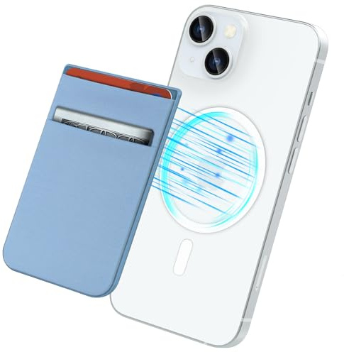 imluckies Cartera Magnética Compatible con MagSafe Wallet para iPhone 16 15 14 Pro MAX Plus Serie, Bolsillos de Tela Elástica Dobles para Tarjetas para iPhone 13 12 Pro MAX Mini, Azul/Claro