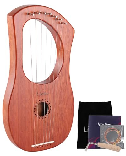 LIEKE 7 String Lyre Harp Instrument with Tuning Wrench,Metal Strings,Bag, Mahogany Body and Bone Saddle,Lyre Harp Gift for Beginner Musician