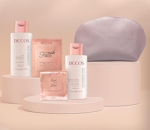 Becos Essential Beauty Face Set – Leche limpiadora de 50 ml + Loción Tónica 50 ml + Máscara facial y cuello + parche de ojos y labios