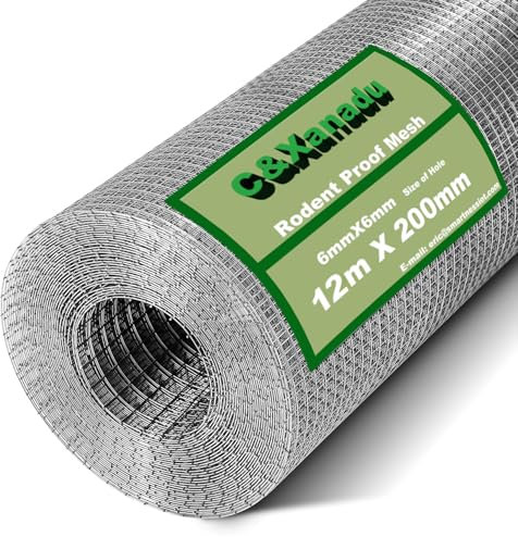 C&Xanadu 200mmX12m Rat Mesh Rodent Proofing Wire Mesh Roll,Welded Steel Mesh Panels,Hot Dip Galvanised Wire Netting Fence Mesh-Stop & Prevent Rat & Mouse and Squirrel Access