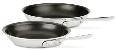 All-Clad Stainless Steel Pro Nonstick Frying Pan Set – 8 & 10 Inch Skillets, Induction Compatible, Oven & Broiler Safe to 500°F, Professional Cookware, Silver