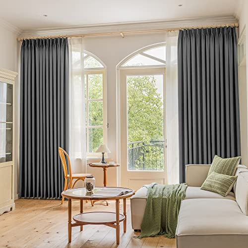 Panel de cortina plisada de triple tejido gris con alzapaños para sala de estar, ideal para barras transversales y rieles, tratamiento elegante para ventanas
