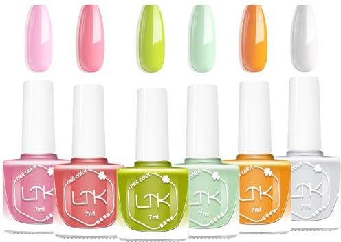 Nail Polish Set 6PCS, Quick Dry Long Lasting Nail Varnish Kit, Colorful Spring Summer Pastel Colors Nail Polish for Women Girls, Pink Green Yellow White Nail Varnish DIY Manicure Gift for Home