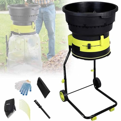 SSQUZA Trituratore Elettrico per Foglie,Biotrituratore da Giardino Senza Lame 15 Amp 2500W per Rapporto Riduzione 17:1,Pacciamatura Fino a 55 Galloni al Minuto,per Pulizia Cortile,noPowercord