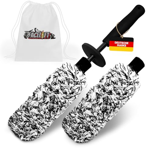 FACELIFT® Premium Felgenbürste extra flach – Profi Felgenreiniger Bürste mit Mikrofaser & Spritzschutz – passt in Enge Sportspeichen, Auto & Motorrad Felgenreinigung