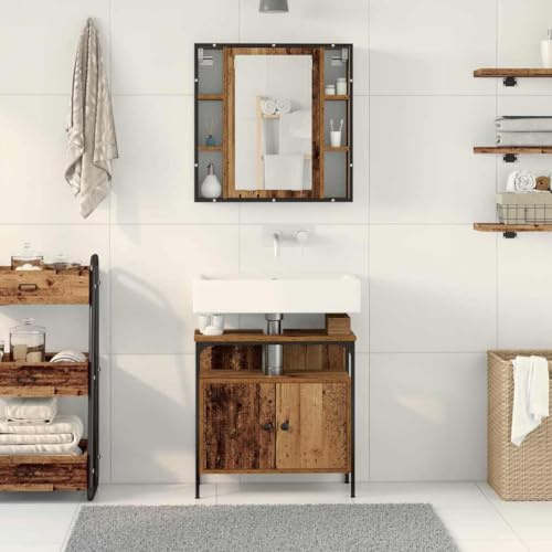 Holamys badrumsmöbelset, 2 delar, brunt, trämaterial, med hylla och dörr, 60 x 30 x 60 cm, för tvättställ, modern design, fuktbeständig
