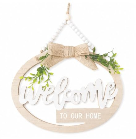 Cuxawamiyo Letrero de Bienvenida de Madera para Puerta, 24cm Corona Decorativa para Puerta, Letrero Boho Colgante de Madera, Letrero de Puerta Home Sweet Home