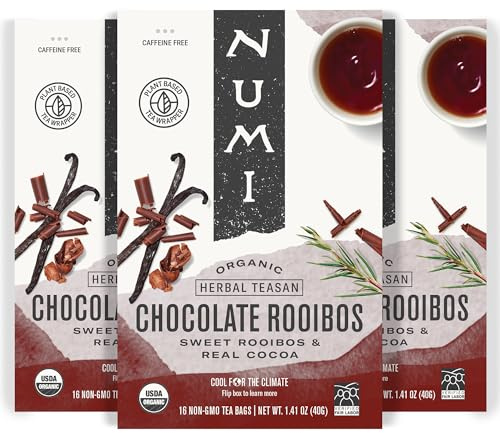 Numi - Organic Chocolate Rooibos Tea, 48 Rooibos Tea Bags, Red Tea with Cocoa, Honeybush & Vanilla