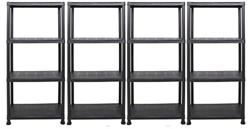 Ondis24 Steckregal 60 x 30 x 135 (H) cm, 4 Böden, Kunststoffregal, Schwerlastregal, bis zu 80 kg, Regal, Lagerregal (4 Stück)