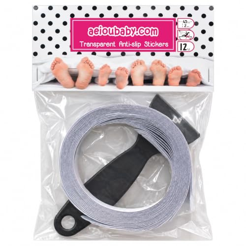 aeioubaby.com 12 STRISCE Antiscivolo Trasparenti per VASCA, Adesivi Ruvidi per una presa migliore, Nastro Adesivo Discreto ed Elegante, 45x2cm per una maggiore Sicurezza, Palloncino in regalo!