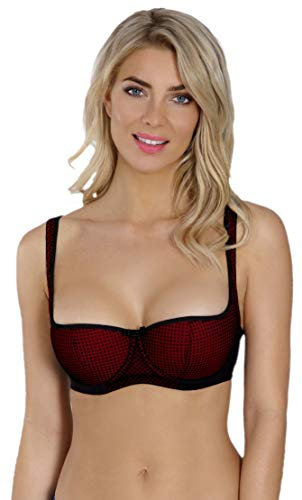 Rosme Women's Balconette Bra with Push Up Effect – Plus Size Sexy Lace Demi Half Cup Bra – Lightly Padded Underwired Low Cut Mesh Design Kamila, Black, Size 36C