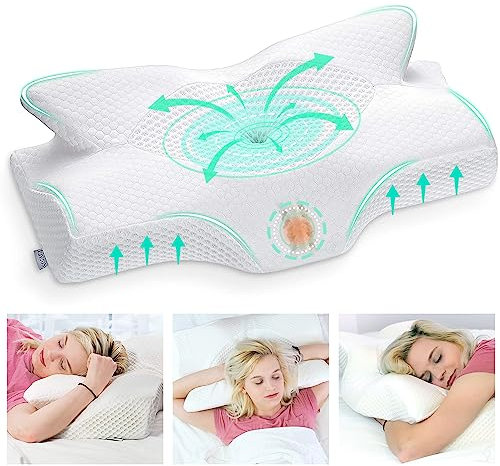 Elviros Orthopädisches Kissen aus Memory Foam, Nackenstützkissen Nackenschmerzen, Anti Schnarch Kissen, Ergonomisches Kopfkissen, 56 x 11 x 33 cm