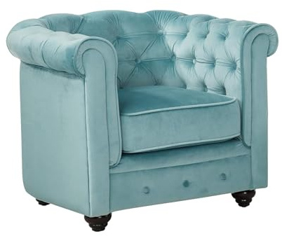 Vente-unique - Chesterfield-Sessel, Velours, Pastellblau