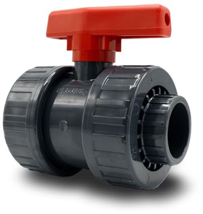 Baumaxxe PVC Kugelhahn 40mm I Absperrhahn 1 1/4 Zoll 2-Wege mit 2x Klebemuffe und Verschraubung radial ausbaubar I Für Poolverrohrung Teich Aquaristik Entwässerung Bewässerung I bm147