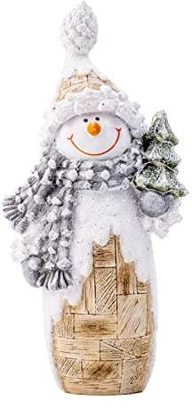 Galiyen Snowman Christmas Decorations, Snowman Figurines Ornaments with LED Lights for Christmas Decor, 9.4 Resin Snowman Statues for Table Top Centerpiece Fireplace Mantle and Shelf