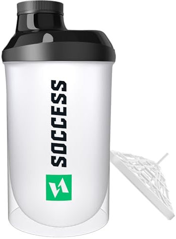 SOCCESS Fitness Shaker 500ml – Eiweiß Shake Mixer & Sport Flasche – BPA-Frei, Gym & Smoothie ideal für Proteinshake (Weiss)