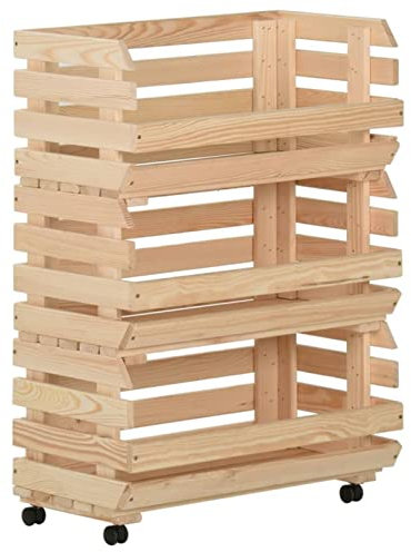 MOONAIRY Gemüsewagen, Holzkiste, Kartoffel Aufbewahrung, Obstkiste, Vorratsschrank, Pfandflaschen Aufbewahrung, Kistenregal, Kisten Aufbewahrung, 57x30x80 cm Massivholz Kiefer