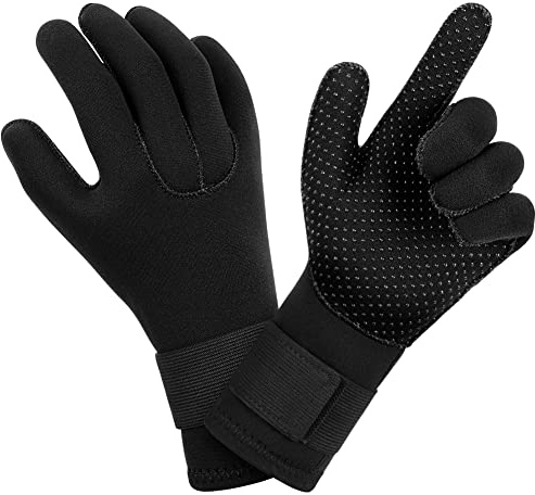 AUAUY Guanti in Neoprene Elastico, 3mm Guanti da Muta Termica, Guanti da Immersione con Polso Elastico e Particelle Antiscivolo, per Immersioni Snorkeling Surf Pagaia Kayak Nuoto (B-L)