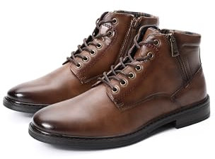 KNBR Botas de hombre Zapatos de moda con cordones y cremalleras para el trabajo, viajes de negocios, zapatos casuales cómodos en invierno, marrón, 43 EU