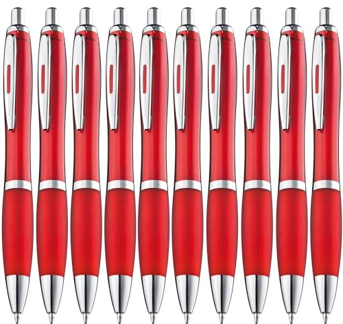 ZENSCRIBE® Ergonomische Kugelschreiber - 10 Stück Premium Set, Rutschfester Kulli für einfaches & weiches Schreiben, Blauschreibender Kugelschreiber Rot