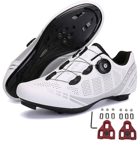 Treer Zapatillas de Ciclismo, Zapatillas Ciclismo Carretera Respirables Zapatos Bicicleta Montaña Hombre Unisex Zapatillas Montaña Calzado Bicicleta con Cleats Blanco Negro Rojo 36-47 EU