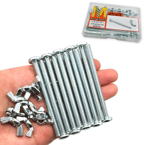 Matrelt 20Pack 1/4-20 x3 Screw Bolts and Wing Nut Kit 10pcs Machine Screws with Round Head Phillips 10pcs Butterfly Hand Twist Tighten Nut Zinc Plated Hardware Fitting Fastenings Assortment Kit