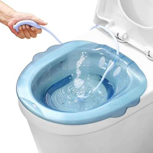Sitz Bath portátil sobre el inodoro Bidé portátil con más descarga Anti-Overflow Gran capacidad Adjunto de bidé para hemorroides Postparto Atención privada Azul, Bidet de viaje