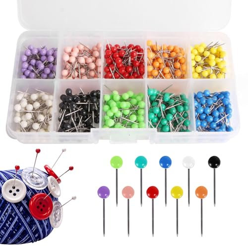 Rundkopf Stecknadeln, 1000 Stück Pinnnadeln Pushpins, Kartennadel, Landkarte Pinnadeln, für Weltkarte, Cork Board, Stoffmarkierung, Runder Kopf mit Edelstahlspitze