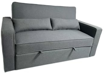 MUEBLIX.COM - Sofa Cama Almajano 2 Plazas, Sillón Cama, Cama Sofa, con Camas Extraíbles, Tejido Tela Antimanchas, Estructura Metálica y Madera, de Diseño, Color Gris
