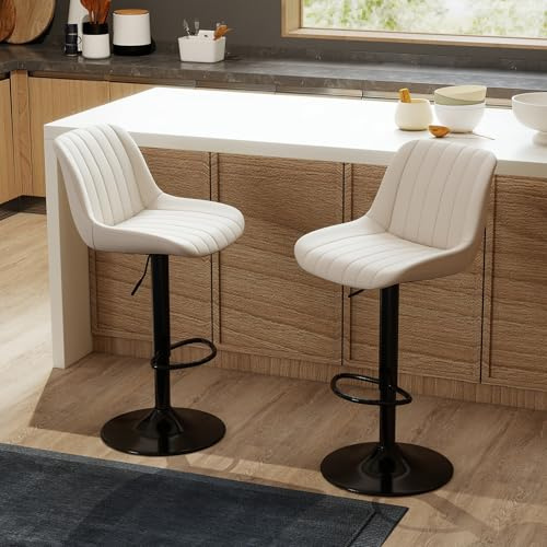Youhauchair Barhocker 2er Set, Drehbare Barhocker mit Lehne, Höhenverstellbar aus PU-Leder, Moderner Barstuhl Küchenhocker Bar Hocker Bar Stool, Beige