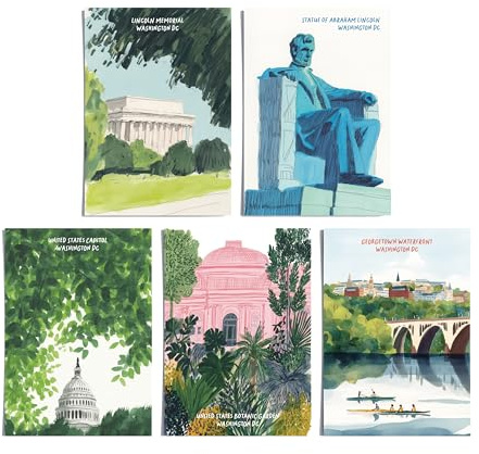 Washington DC Postcard Set, A Day in DC, Unique Washington DC Travel Gift And Souvenir, Washington DC Stationery Gift Set, 4x6 Watercolor Travel Postcards (Set of 5 Cards)