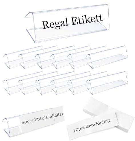 20er-Set Klare Plastikregal Etikettenhalter, Passt für 75x25mm Dicke Draht- & Holzregale, Mit Leeren Einlagen für Einzelhandel & Supermarkt Organisation – Ideal für Regalaufklärung & Lagerverwaltung