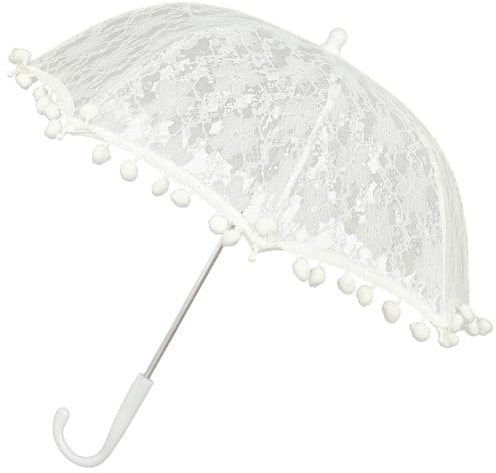 Hemobllo White Lace Bridal Parasol Umbrella for Weddings, Handheld Vintage Lace Umbrella Decoration, Lightweight Fancy Parasol for Bride Photo Props and Stage Performances