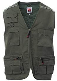 PAYPER Pocket Gilet Estivo Unisex da Uomo Donna Misto Poliestere Multitasche Chiusura Zip Reversibile Bande Reflex Pesca Caccia Lavoro Verde Militare
