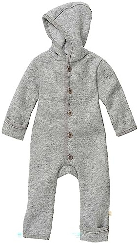 Disana WALK-OVERALL, 100% Bio-Merinowolle GOTS, IVN Best | mit Umklappbündchen | Newborn Baby Kleinkind Kind Unisex | Made in Germany | Grau Gr. 62-68