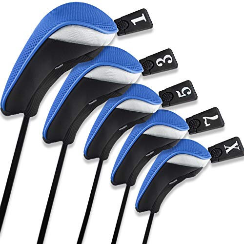 Andux 5 Stück Golf Driver Golfschlägerhauben Holz Kopfbedeckungen 460cc Driver Blau