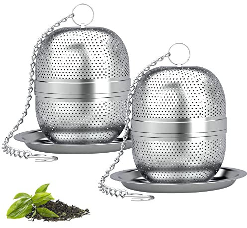Yoassi 2PCS Boule à Thé, Infuseur Trou Fin avec Chaîne et Couvercle, Filtre à Thé en Acier Inoxydable pour Théière, Mug, Tasse, Bouteille
