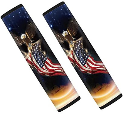 Suhoaziia 4 Stück Galaxy Eagle Amerikanische Flagge Auto Gürtel Abdeckung Sicherheitsgurt Schutz Weich und Komfort Rucksack Pads für Frauen Herren Kinder für Autodekorationen