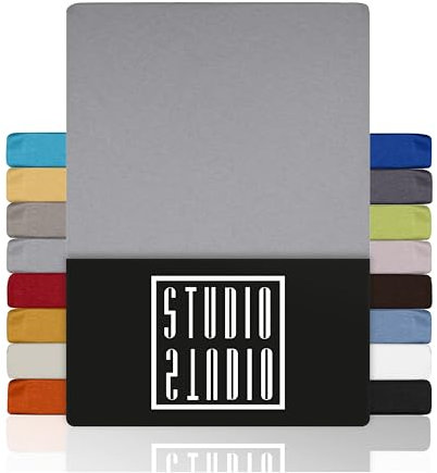 STUDIO Basic Spannbettlaken 100x200cm – Jersey-Spannbetttuch aus 100 % gekämmter Baumwolle – Silber – Öko-Tex Zertifiziert, bügelfrei & elastisch – für Matratzen 15–25 cm