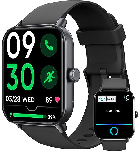 KALINCO Smartwatch für Damen Herren, Fitnessuhr 1.8 Zoll mit Telefonfunktion, Fitness Tracker Alexa Voice IP68 Wasserdicht,SpO2 Schlafmonitor Schrittzähler,Ganztägige Stresserkennung 100+ Sportmodi