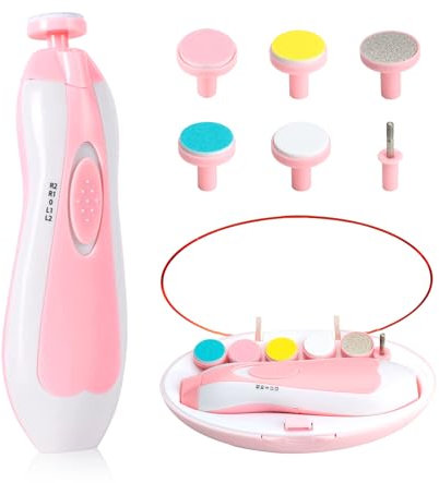 Qunlions life Elektrischer Baby-Nagelschneider, Baby-Nagelknipser, 6-in-1 Baby-Nagelfeile, Nagelfeile, Baby-Pflege-Set, Maniküre-Set für Kleinkinder oder Erwachsene (Rosa)