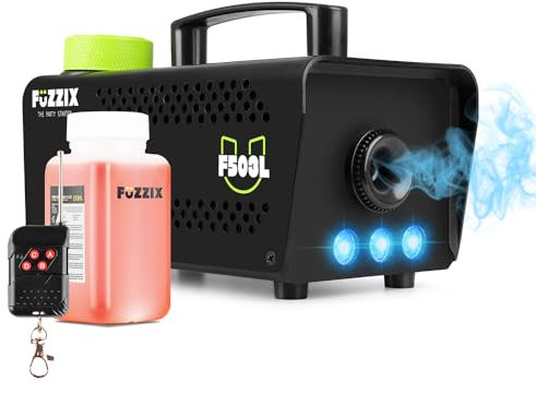 Fuzzix F503L Party Smoke Machine with Built-in RGB LED Lights, Wireless Remote Control and 250ml Fluid for Fog Mist Effects