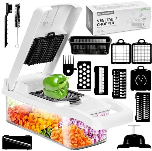 ARA CHOICE Vegetable Chopper - 16 in 1 Chopper Vegetable Cutter - Kitchen Tools and Gadgets Onion Chopper Salad Cutter - Fruits Slice and Dice Cutter with Lid,(CHPR-WHT-24)