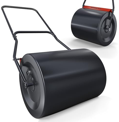 ONBEST Profi Rasenwalze – 60 Liter – befüllbar mit Sand oder Wasser – Walze aus robustem Stahl – inkl. Premium Ablassschraube & Schmutzabweiser – perfekt fürs Rasen sähen