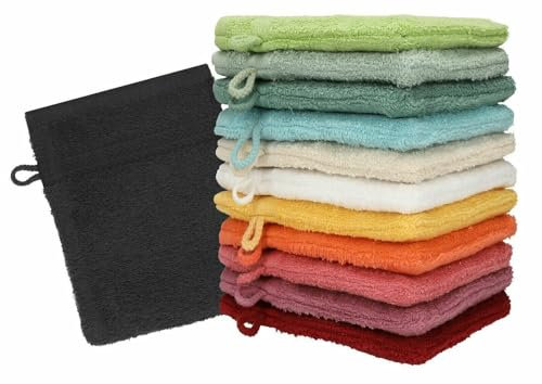 Generic KHOJI Home, 6 COLOR CODED Wash Glove Mitts PREMIUM 100% Cotton 16x21 cm, 3 assorted colors, Absorbent Flannel Face Mitt Body Scrub